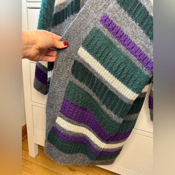 Per Se Merino Wool women’s luxury open front long cardigan size M-L green purple - Picture 6 of 17